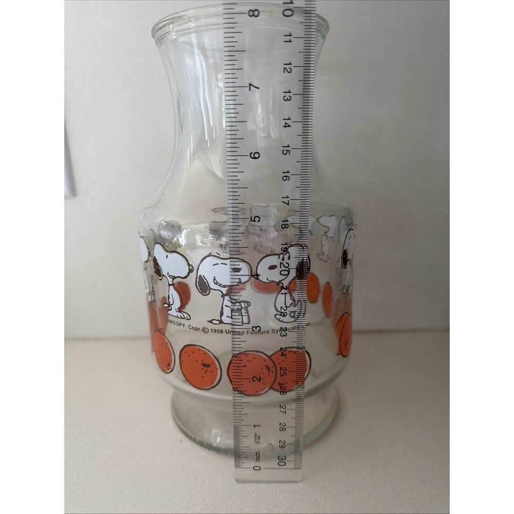 Vintage Peanuts Snoopy Orange Juice Glass Carafe Pitcher Jar 1958 Schulz - Picture 9 of 10